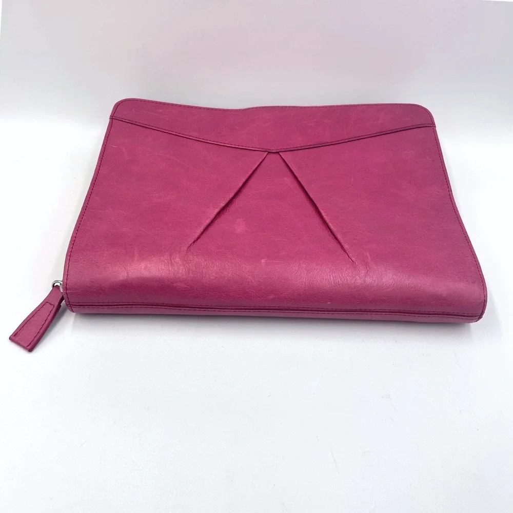 Franklin Covey Full Grain Leather Day Planner Binder Classic 7-Ring Zip Pink Y2K